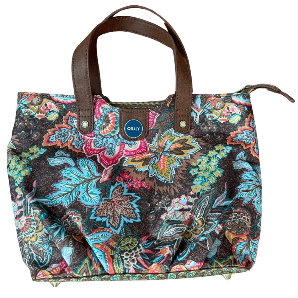 Oilily Vintage‎ Handbag - Brown with Multi-Color Floral Print